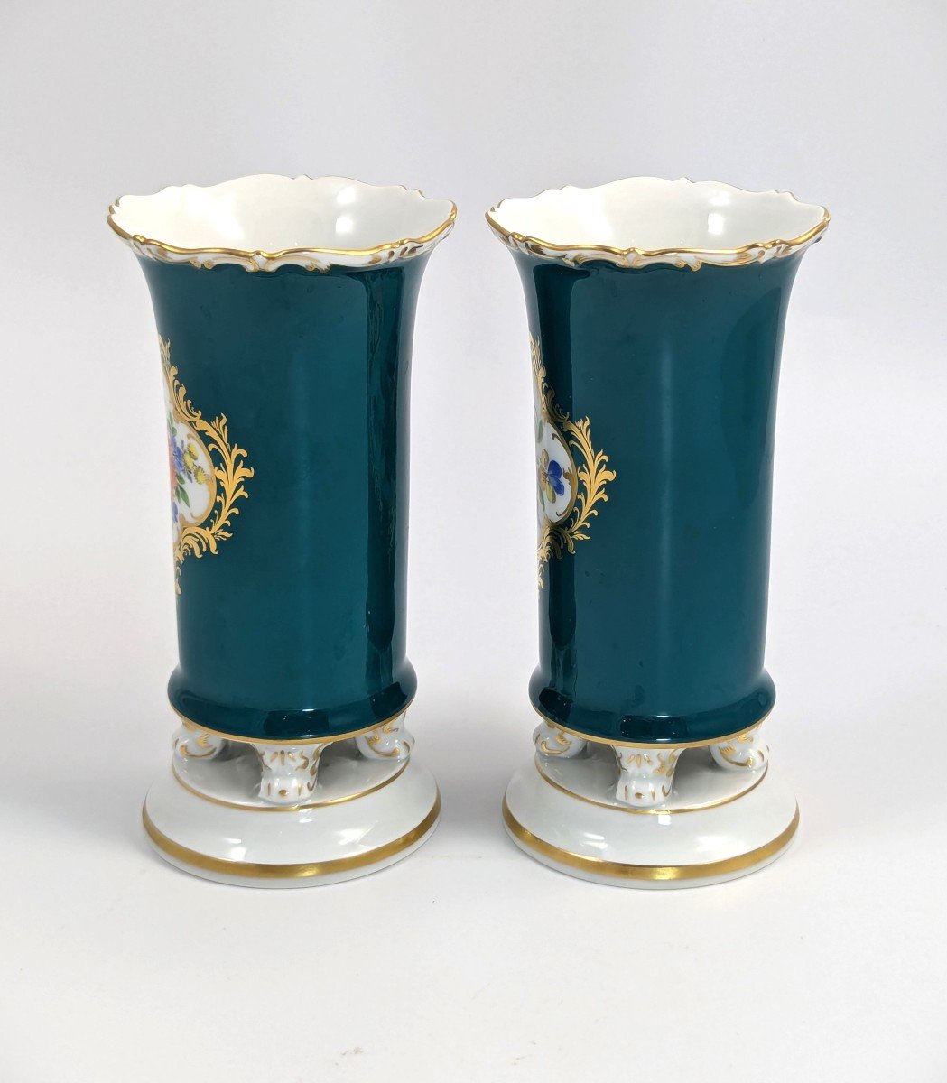 Anciens Vases à Déversement En Porcelaine De Meissen, 19e .-photo-2