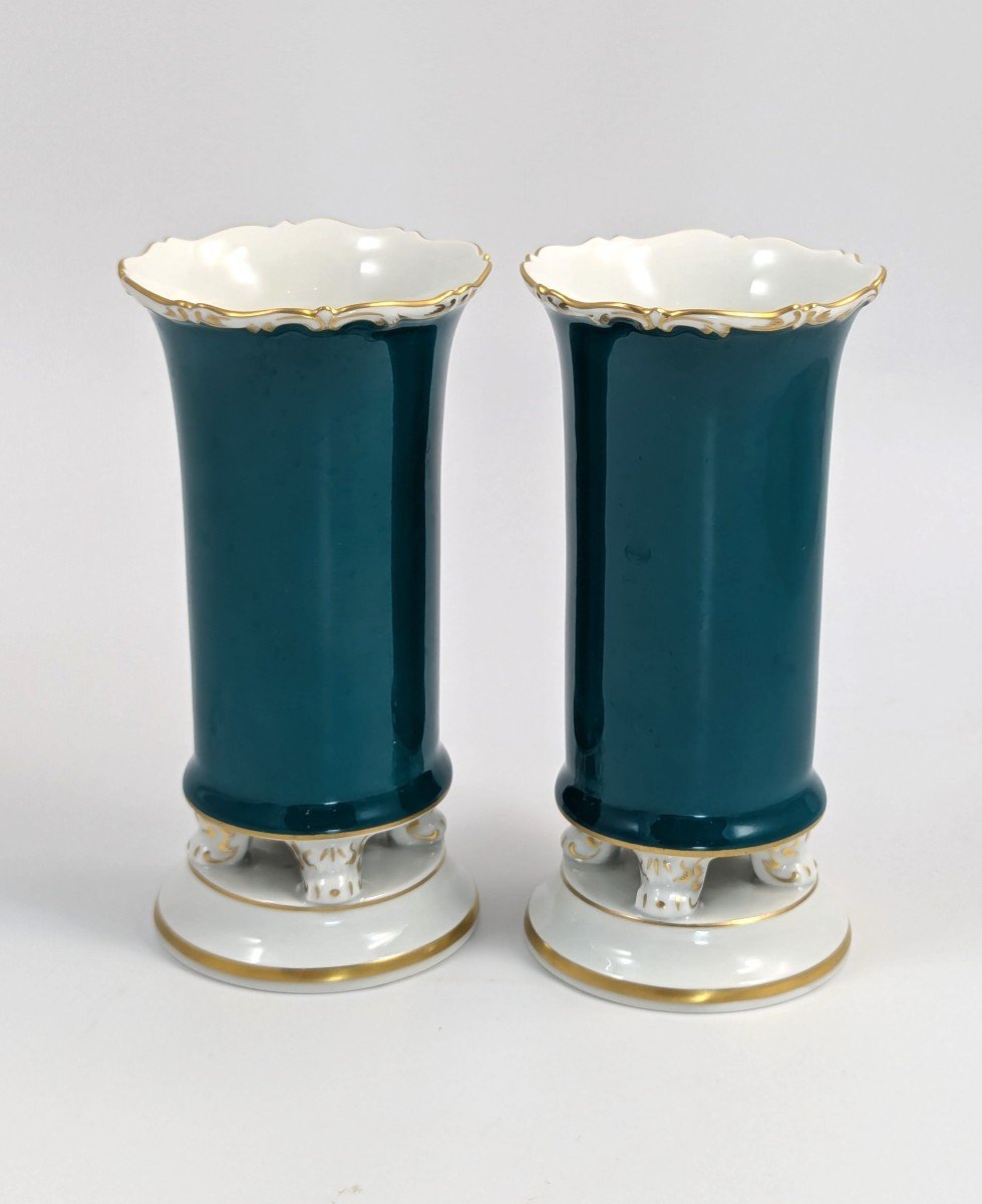 Anciens Vases à Déversement En Porcelaine De Meissen, 19e .-photo-3