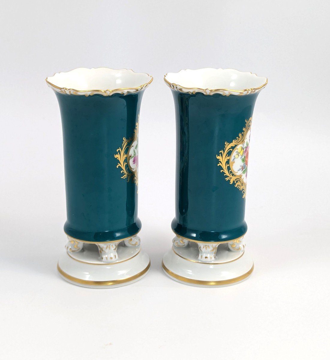 Anciens Vases à Déversement En Porcelaine De Meissen, 19e .-photo-4