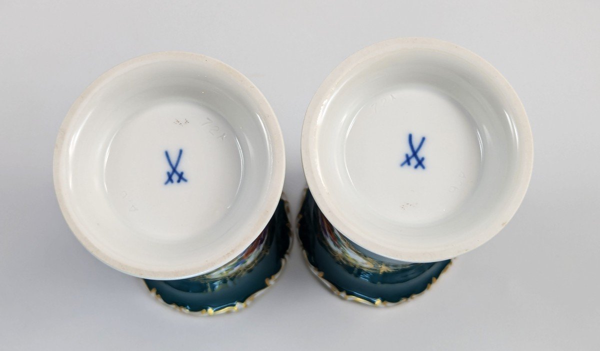 Anciens Vases à Déversement En Porcelaine De Meissen, 19e .-photo-3
