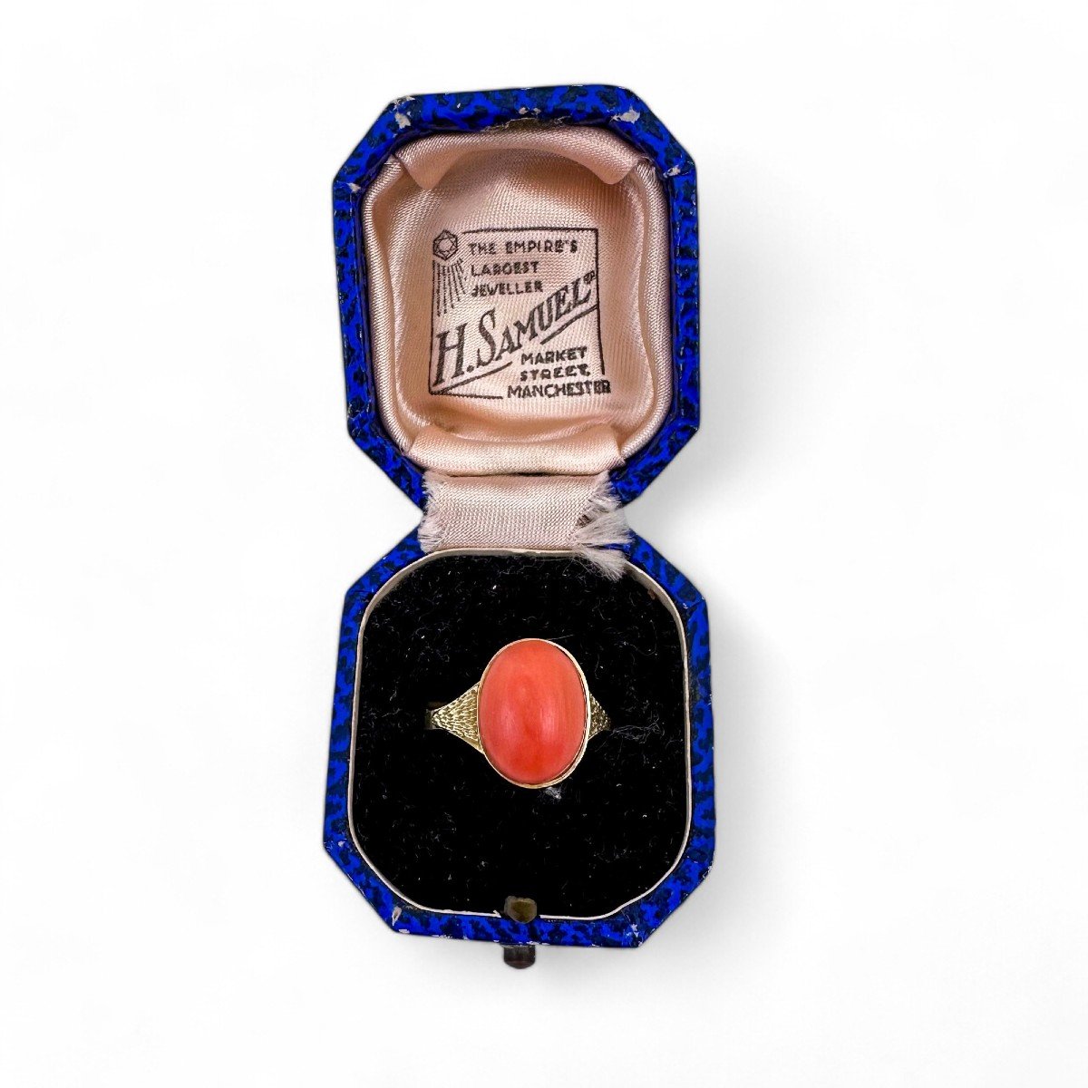 Bague Art Déco En Or 8ct Avec Corail Ovale De 6,65ct, Vers 1920-photo-2