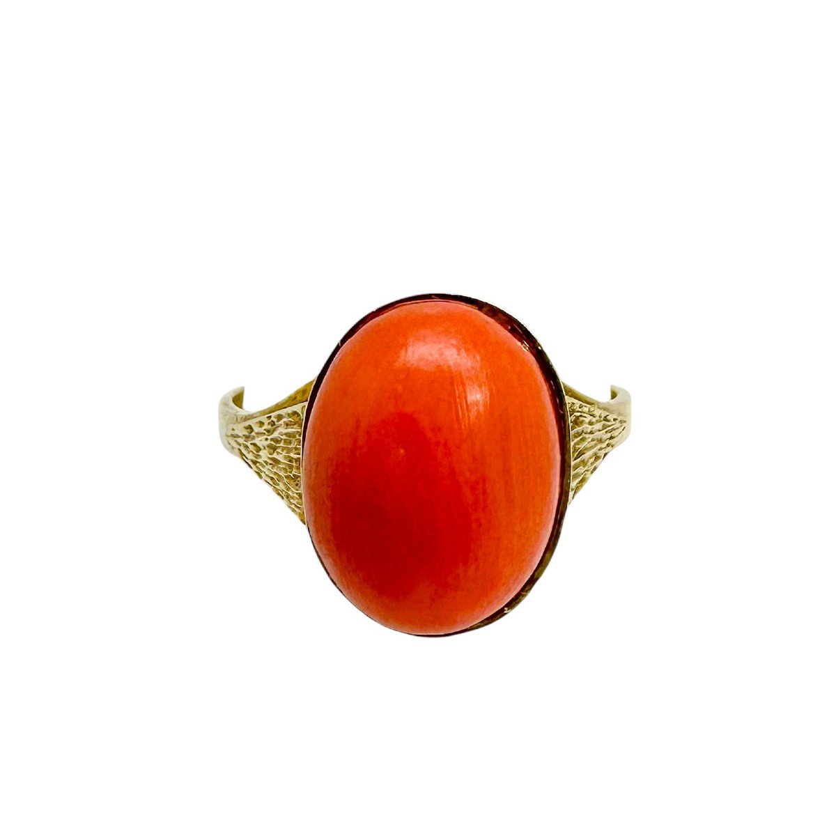 Bague Art Déco En Or 8ct Avec Corail Ovale De 6,65ct, Vers 1920-photo-4