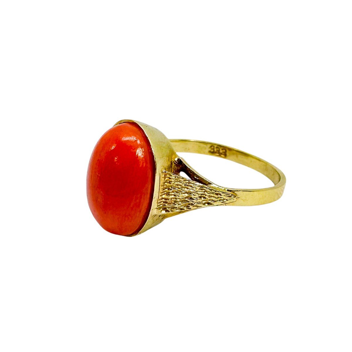 Bague Art Déco En Or 8ct Avec Corail Ovale De 6,65ct, Vers 1920-photo-5