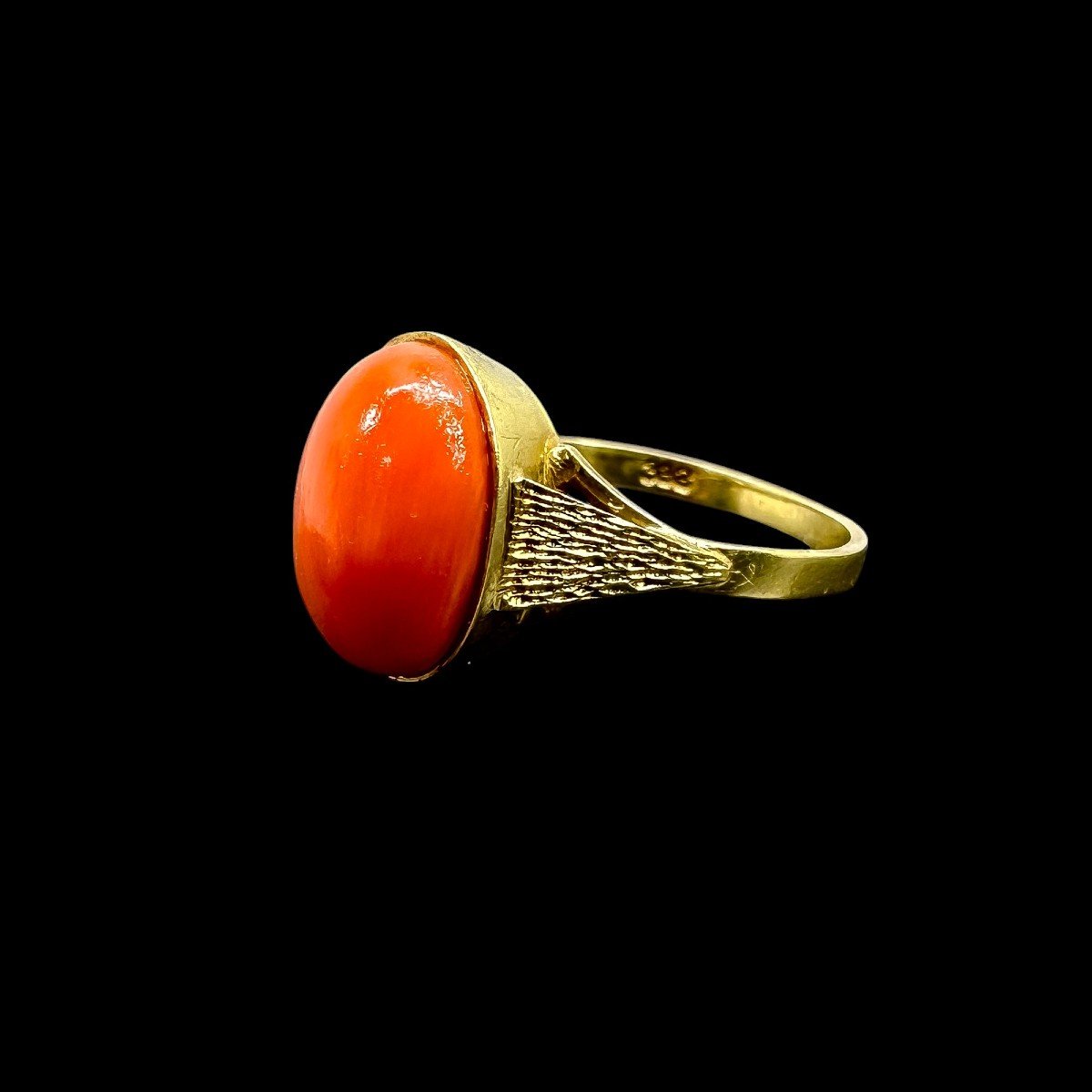 Bague Art Déco En Or 8ct Avec Corail Ovale De 6,65ct, Vers 1920-photo-7