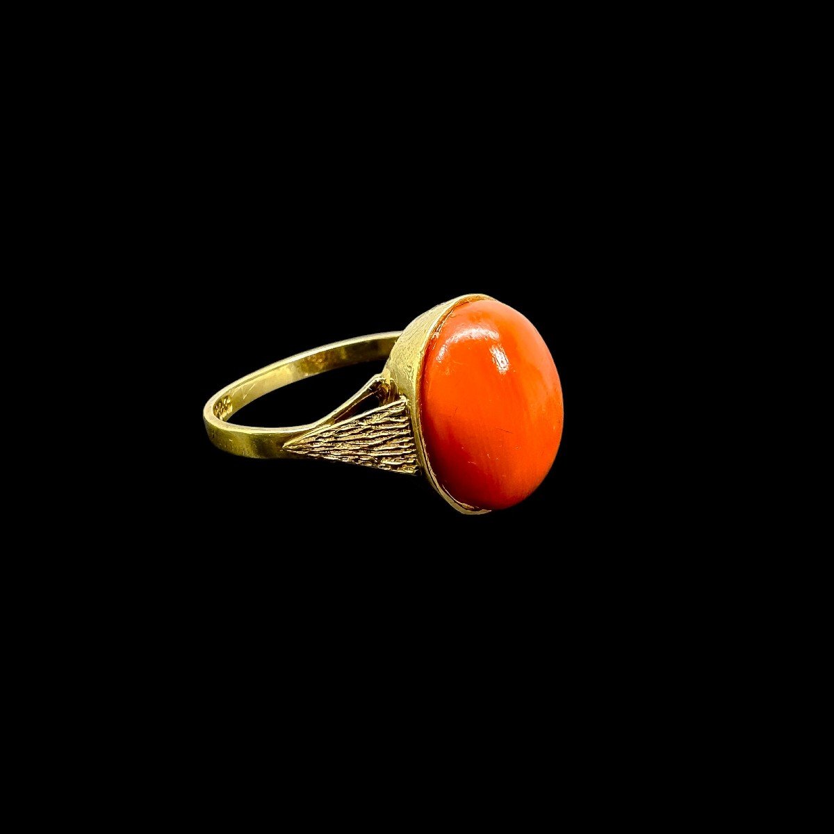 Bague Art Déco En Or 8ct Avec Corail Ovale De 6,65ct, Vers 1920-photo-8