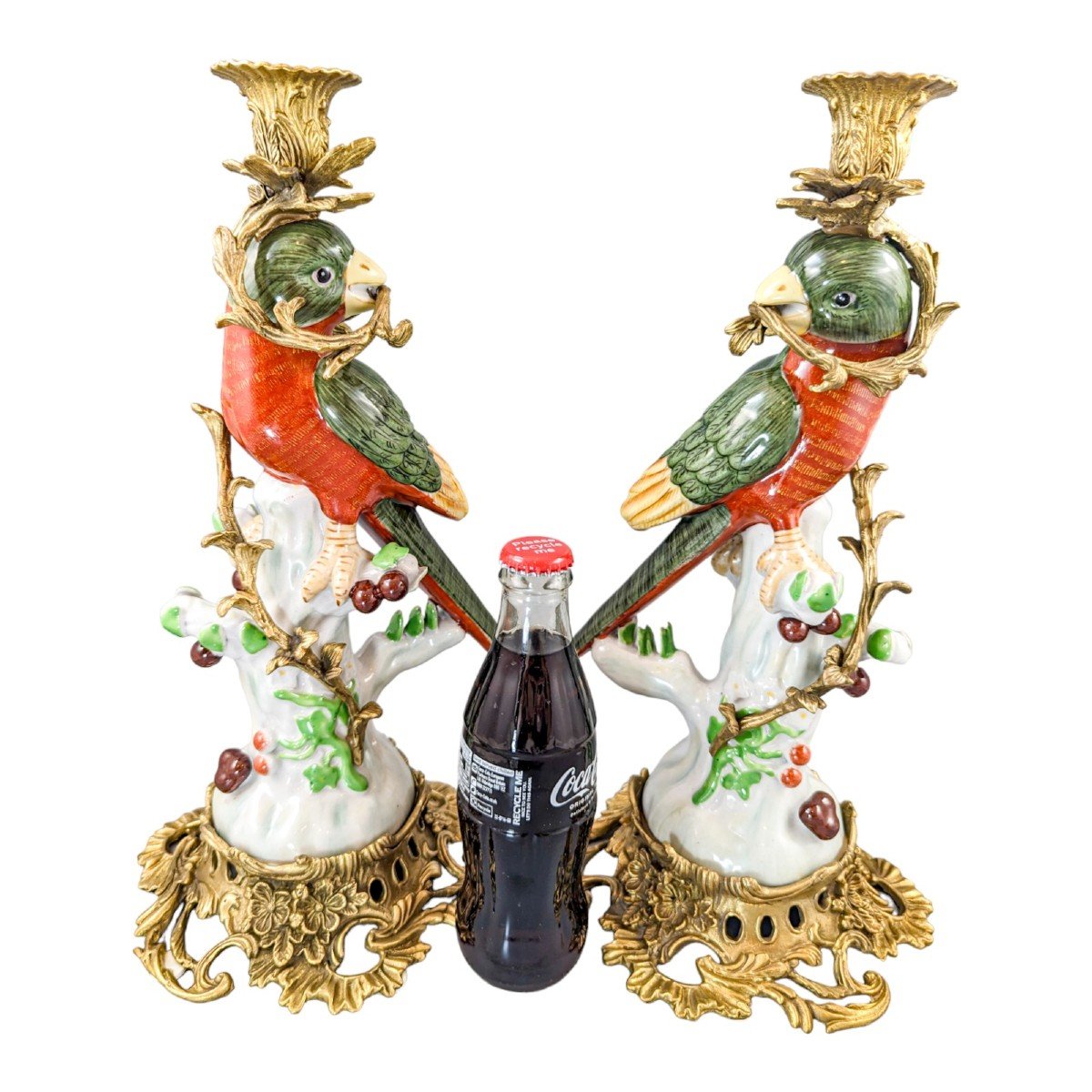 Paire De Chandeliers à Perroquet Figuratif En Porcelaine d'Orfèvrerie De Style Louis XV -photo-6