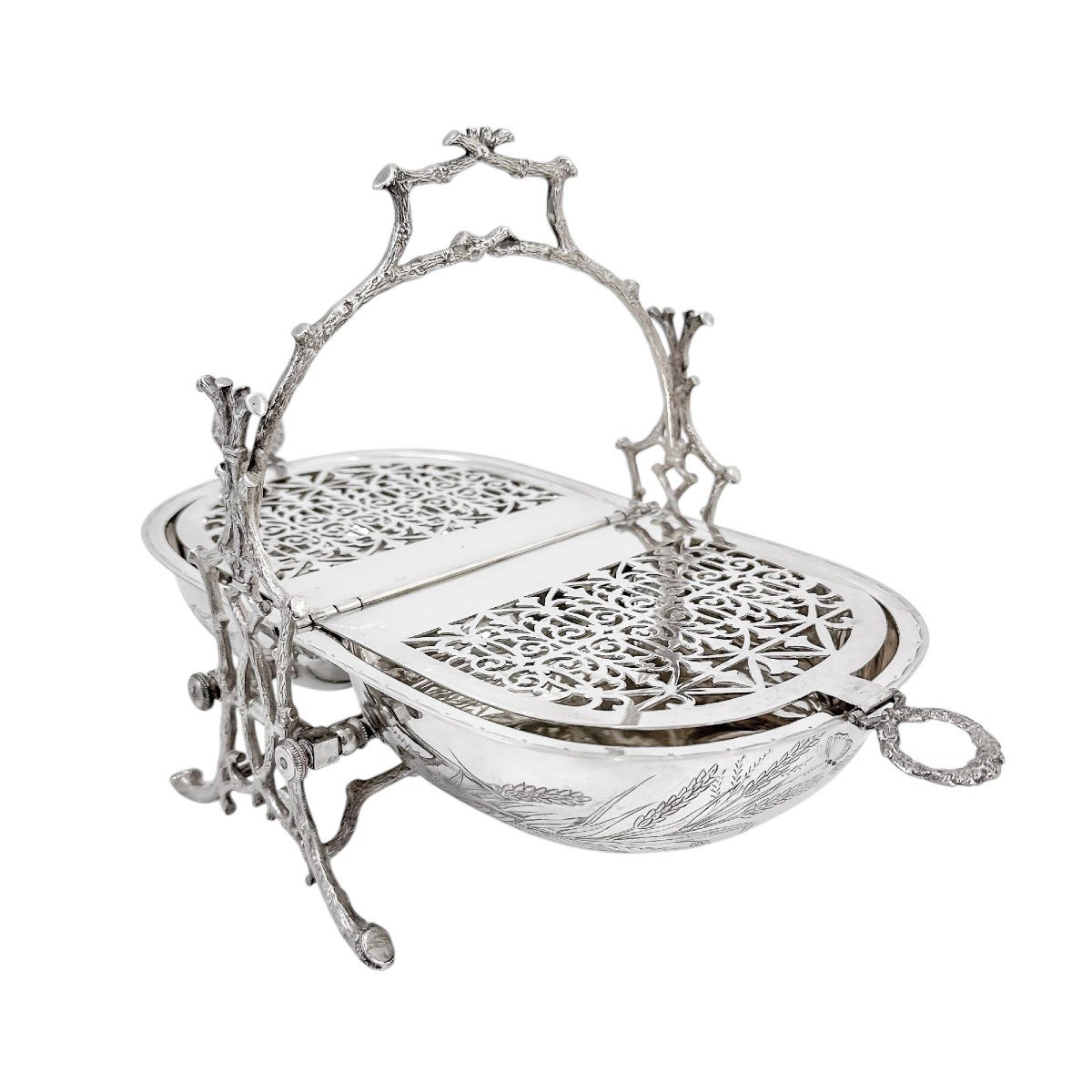 Antique Victorian Silver-plated Aesthetic Movement Folding Biscuit Box, Staniforth Fenton-photo-2