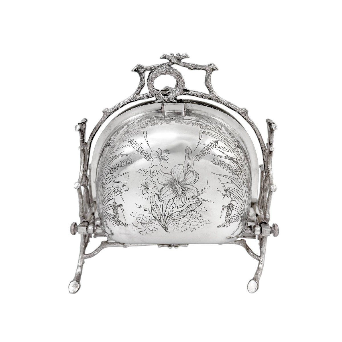 Antique Victorian Silver-plated Aesthetic Movement Folding Biscuit Box, Staniforth Fenton-photo-1