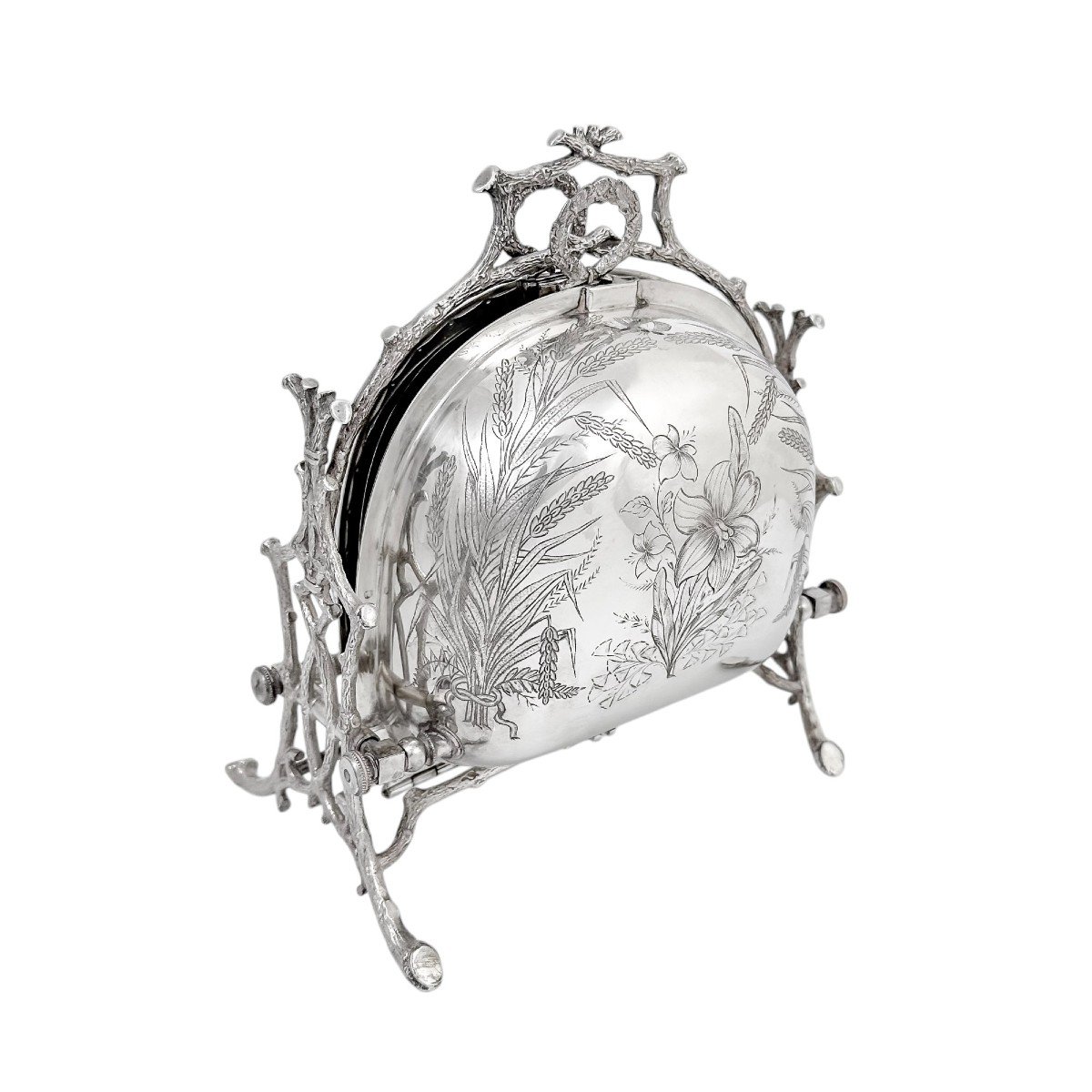 Antique Victorian Silver-plated Aesthetic Movement Folding Biscuit Box, Staniforth Fenton