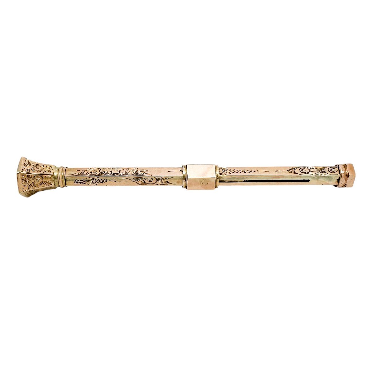 Victorian 9ct Rose Gold Agate Seal Top Hexagonal Propelling Pencil, Engraved With Flowers-photo-4