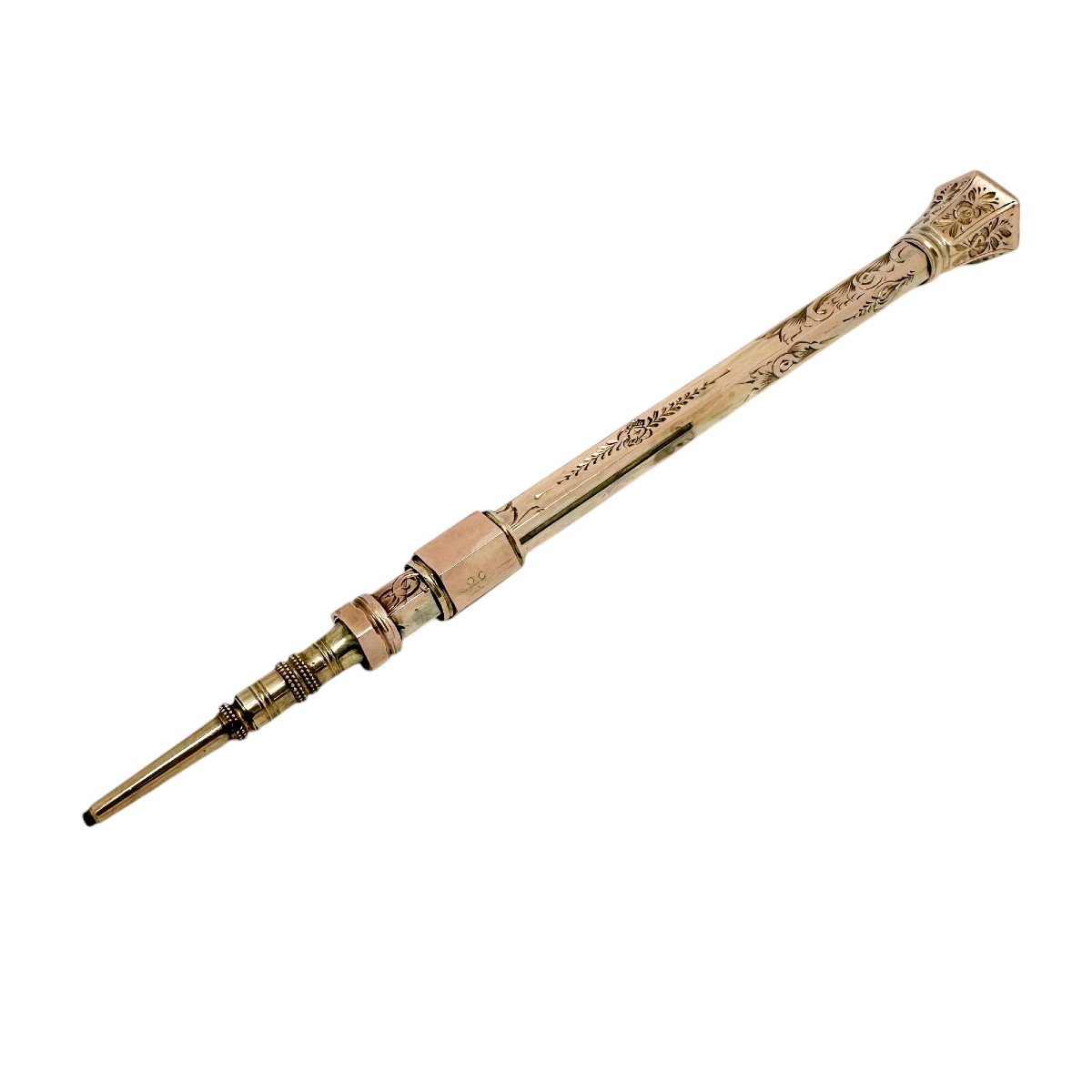 Victorian 9ct Rose Gold Agate Seal Top Hexagonal Propelling Pencil, Engraved With Flowers-photo-8