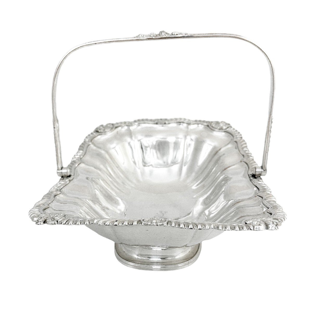 George III Old Sheffield Plate Large Fluted Basket With Sterling Aristocratic Stag Family Crest-photo-2