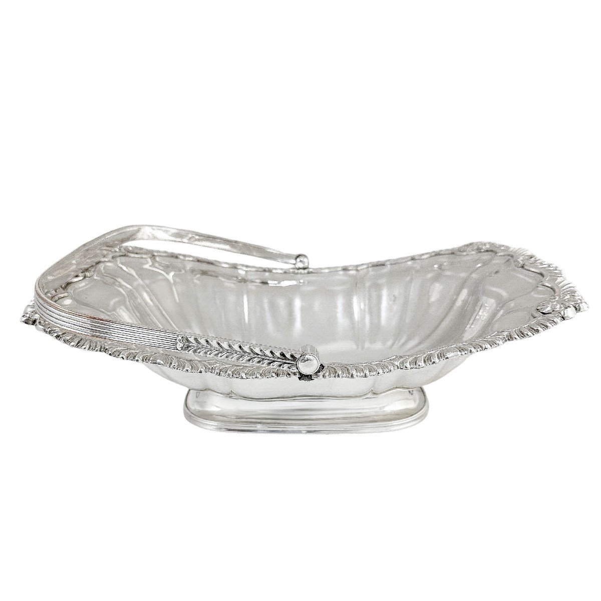 George III Old Sheffield Plate Large Fluted Basket With Sterling Aristocratic Stag Family Crest-photo-4