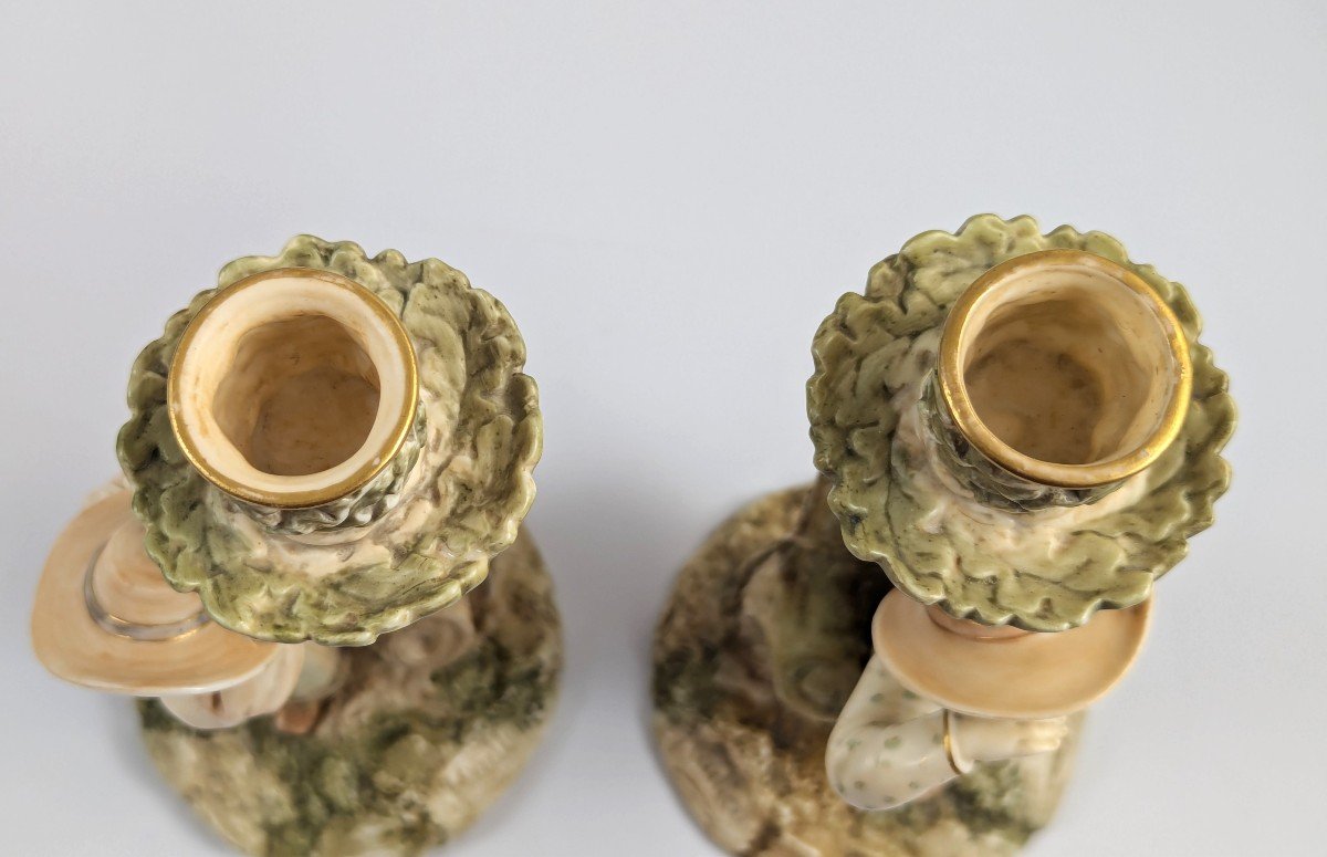 Rare Royal Worcester Porcelain Candlesticks Of Boy And Girl By James Hadley, 1887-photo-4