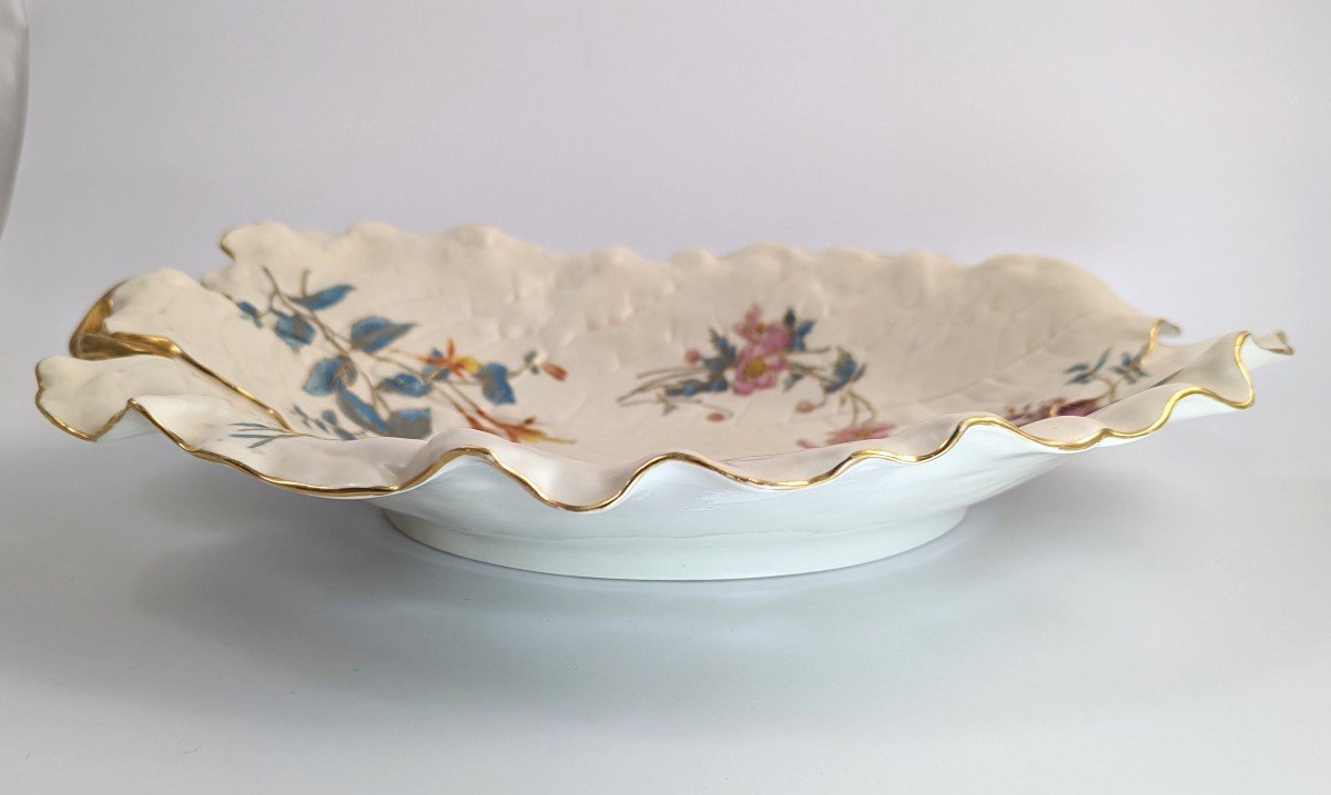 Plat à Feuilles Florales En Porcelaine Peinte à La Main Et Dorée De Royal Worcester, 1887-photo-4