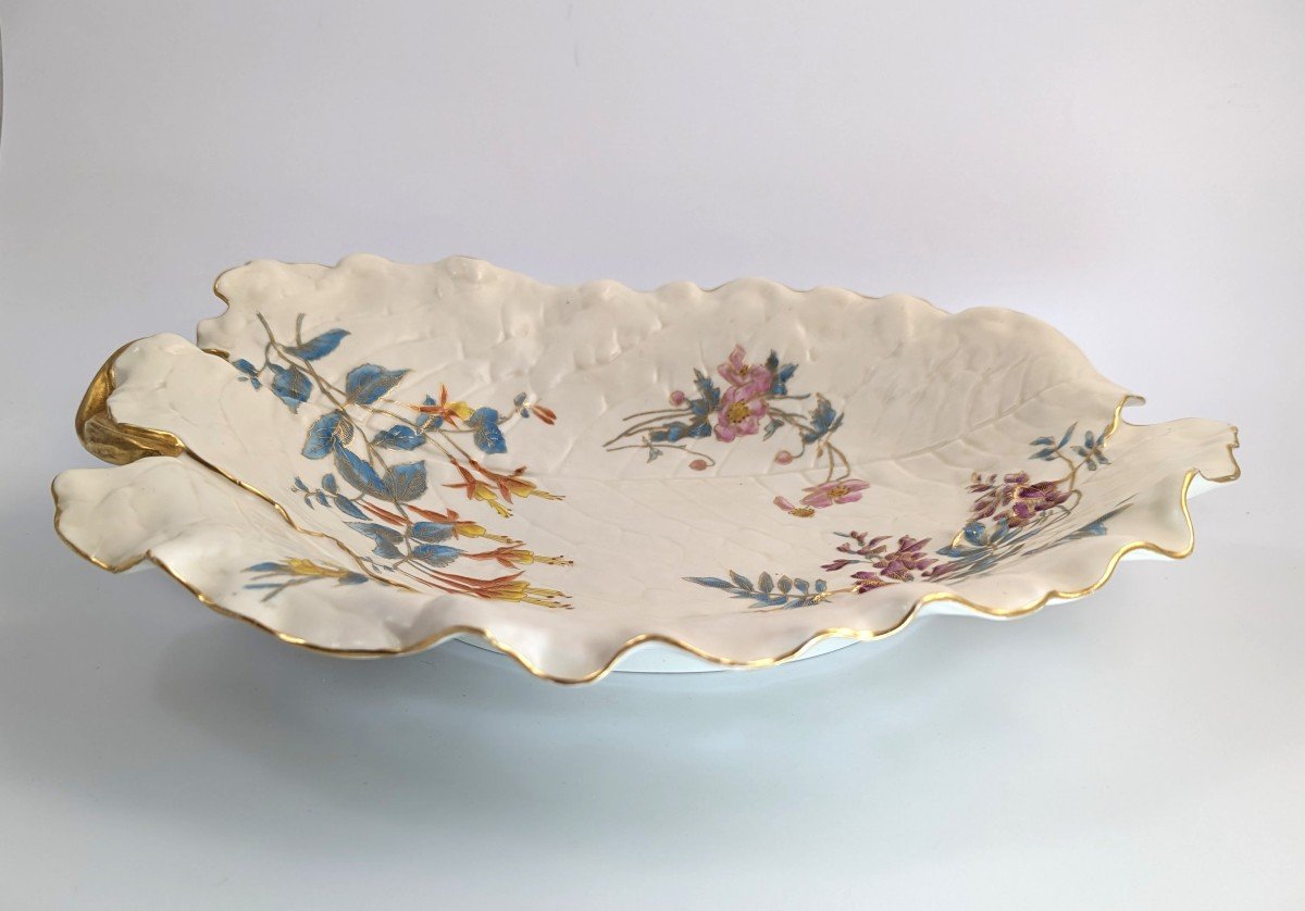 Plat à Feuilles Florales En Porcelaine Peinte à La Main Et Dorée De Royal Worcester, 1887-photo-1