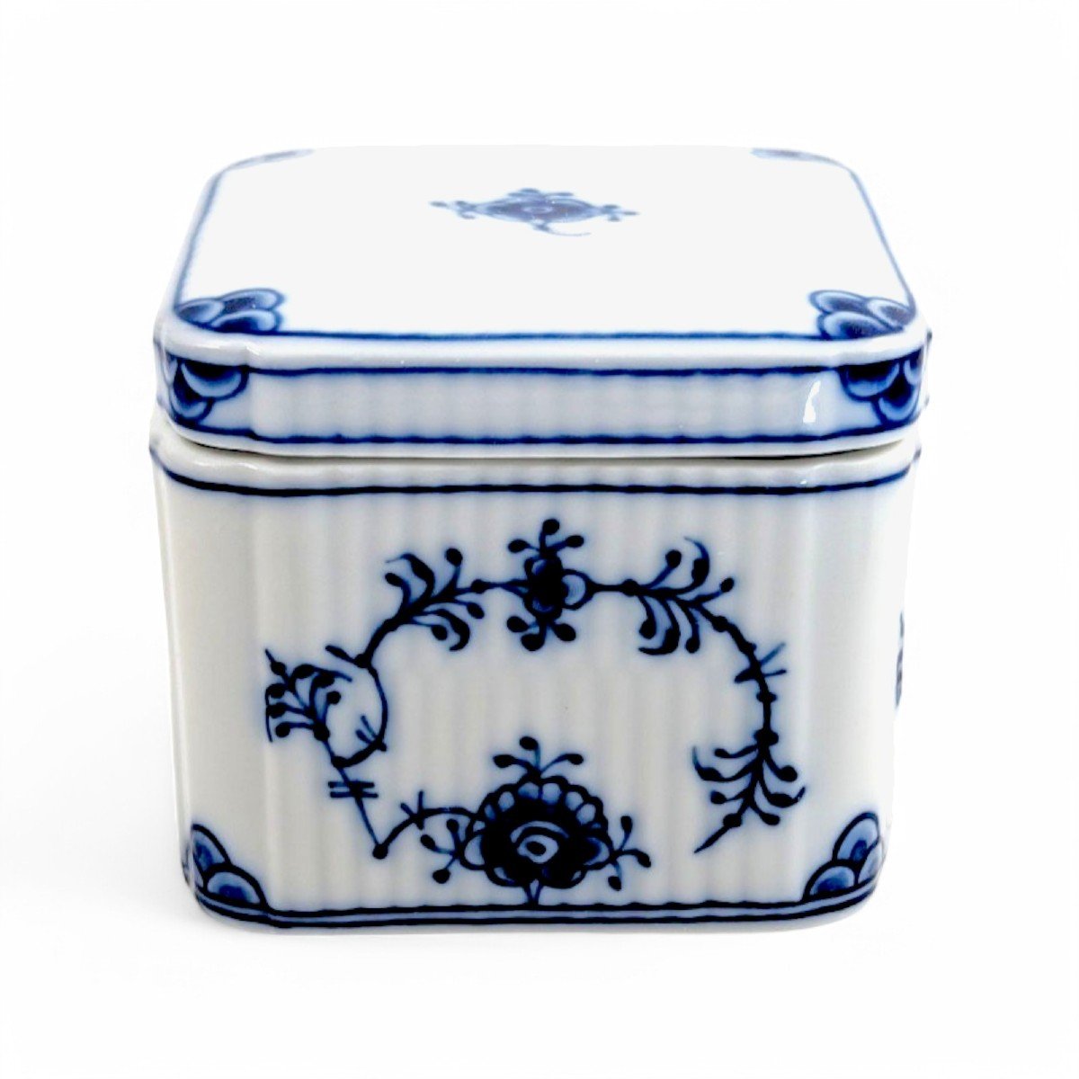 Royal Copenhagen, Rare Blue Fluted Plain Square Trinket Box, 1979–1983