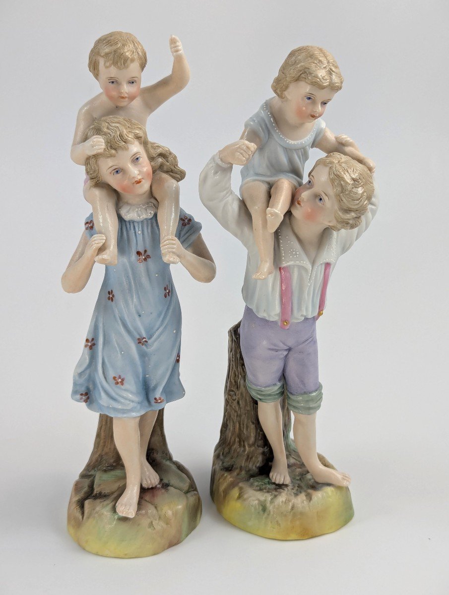 Ernst Bohne & Söhne Figurines: Boy & Girl Holding Children, C. 1887-photo-1