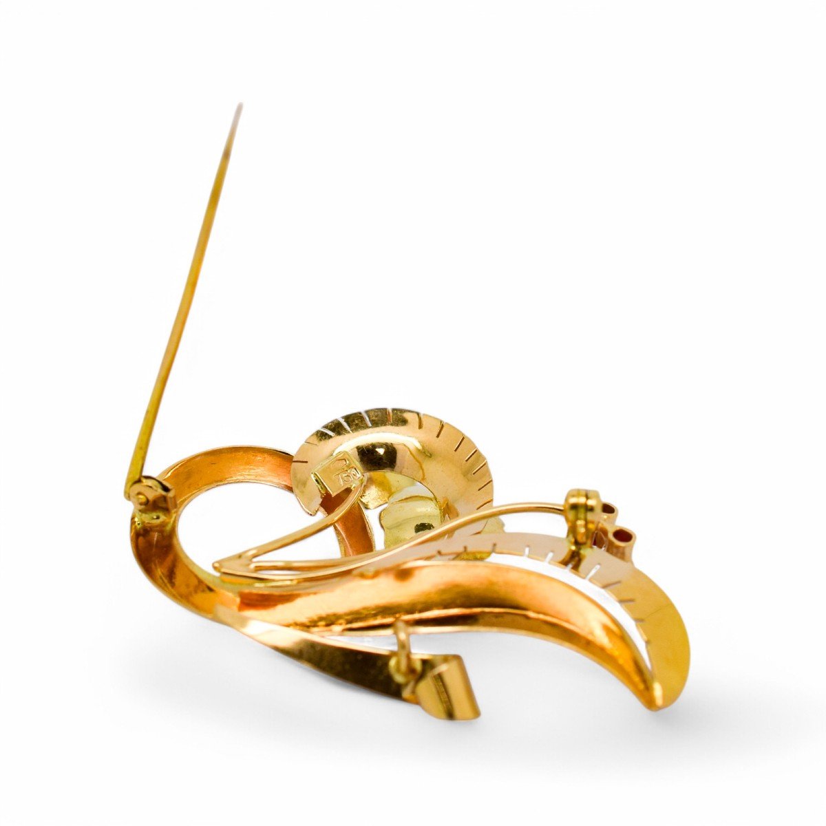 Broche Vintage 1960 Varese Italienne 18ct Or Floral, Saphirs Roses, Boîte Incluse-photo-3