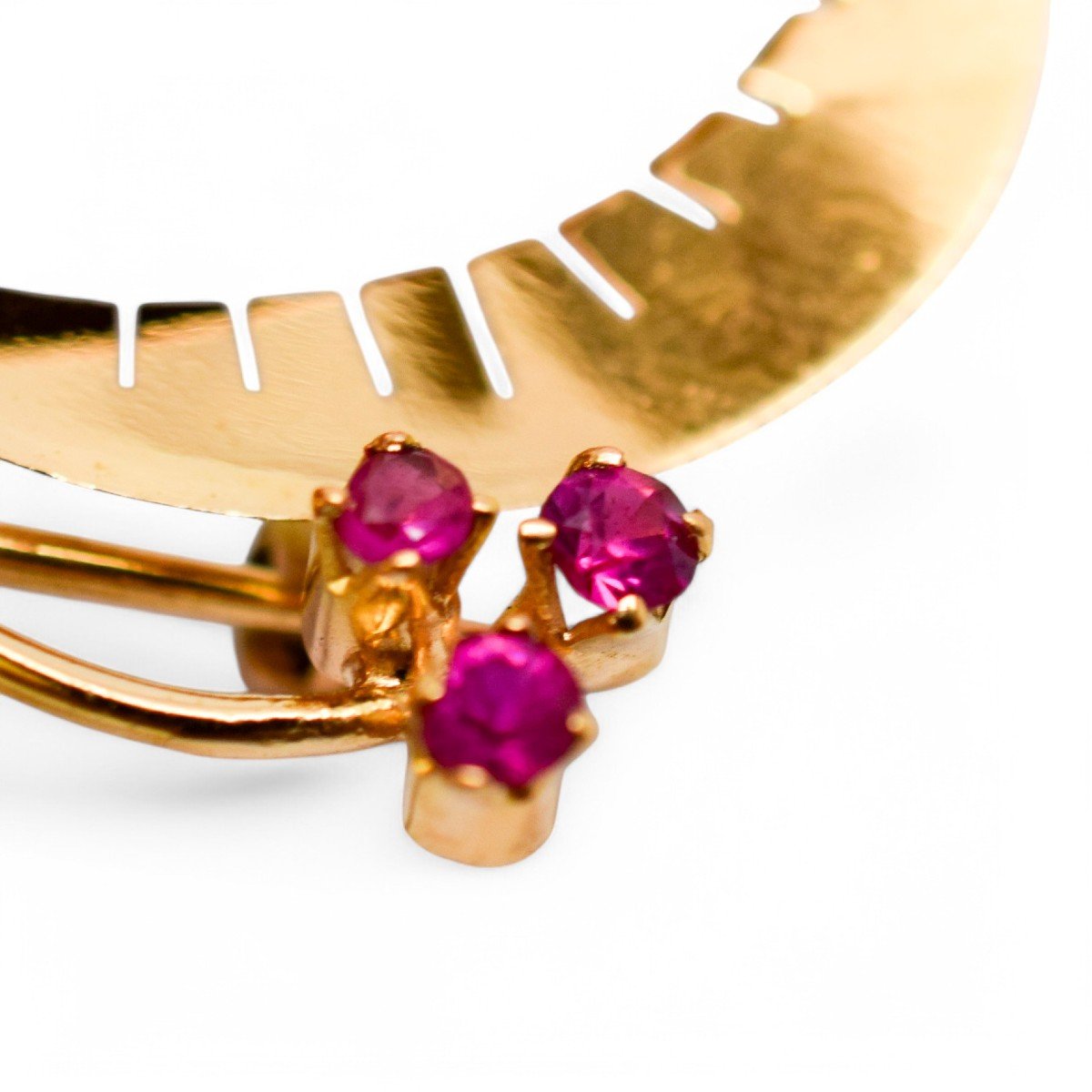 Broche Vintage 1960 Varese Italienne 18ct Or Floral, Saphirs Roses, Boîte Incluse-photo-5