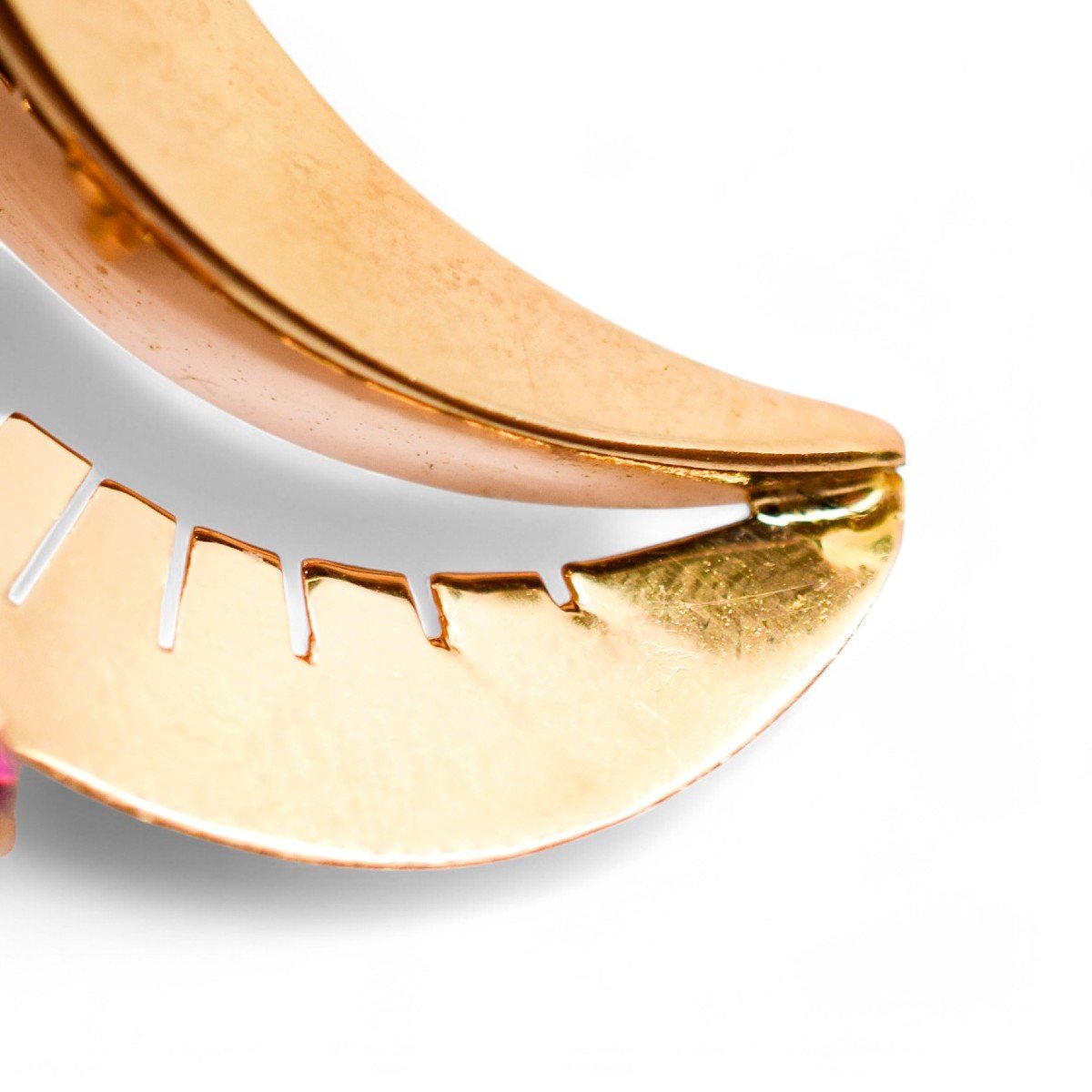 Broche Vintage 1960 Varese Italienne 18ct Or Floral, Saphirs Roses, Boîte Incluse-photo-6