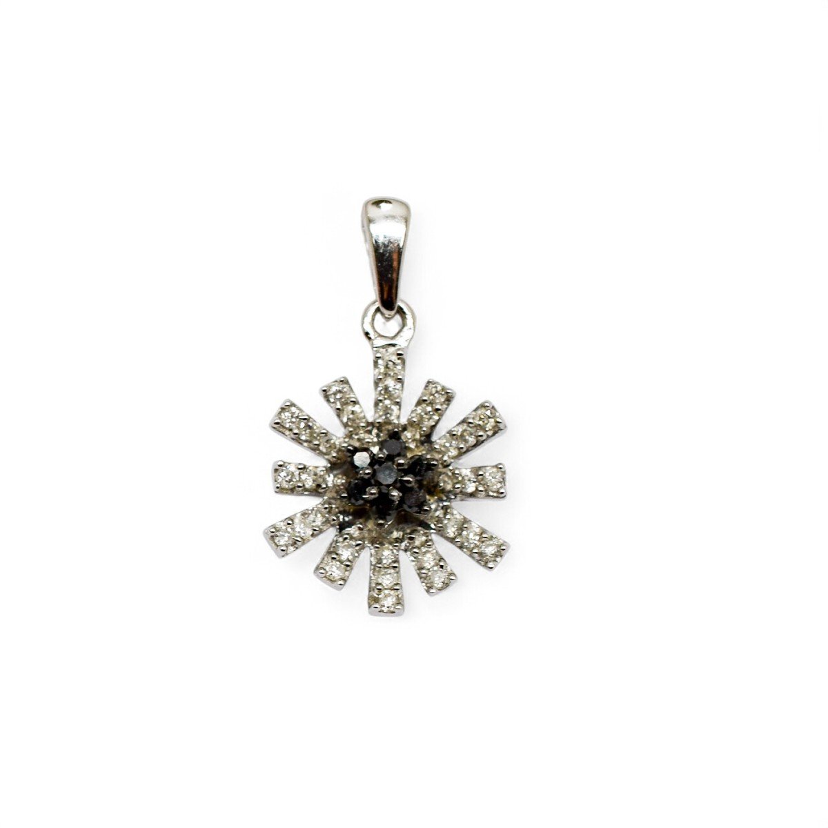 Pendentif Marguerite Vintage En Or Blanc 9 Ct Avec Diamants Noirs Et Blancs-photo-4