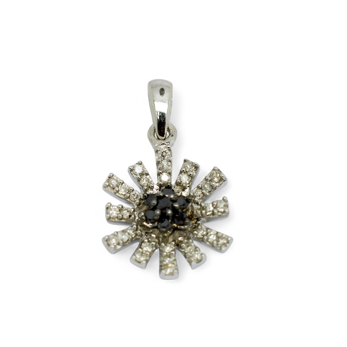 Pendentif Marguerite Vintage En Or Blanc 9 Ct Avec Diamants Noirs Et Blancs-photo-2