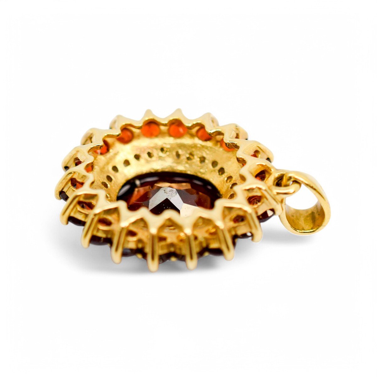 Pendentif Vintage En Or 9 Ct Avec Grenat Ovale, Halo De Diamants Et Grappe De Grenats-photo-1