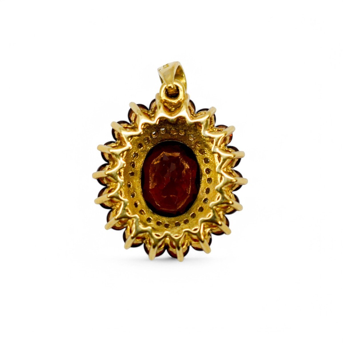 Pendentif Vintage En Or 9 Ct Avec Grenat Ovale, Halo De Diamants Et Grappe De Grenats-photo-3