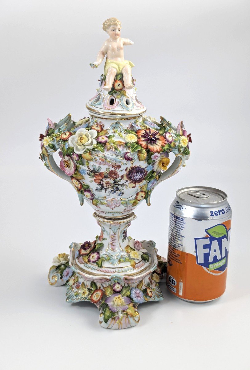 Very Rare Luxury Sitzendorf Potpourri Vase, C. 1885-photo-5