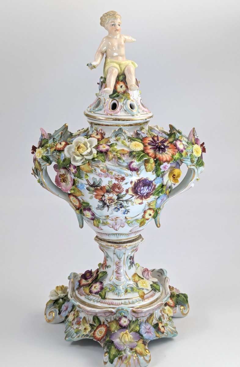 Very Rare Luxury Sitzendorf Potpourri Vase, C. 1885