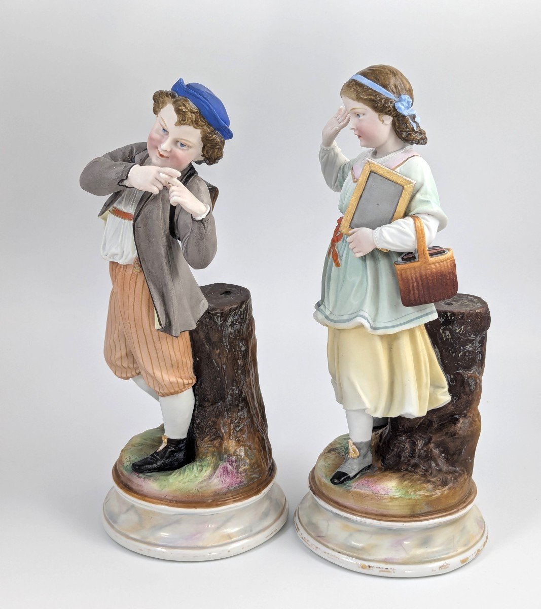 Paire De Figurines En Biscuit De Porcelaine, France, XIXe Siècle.-photo-2