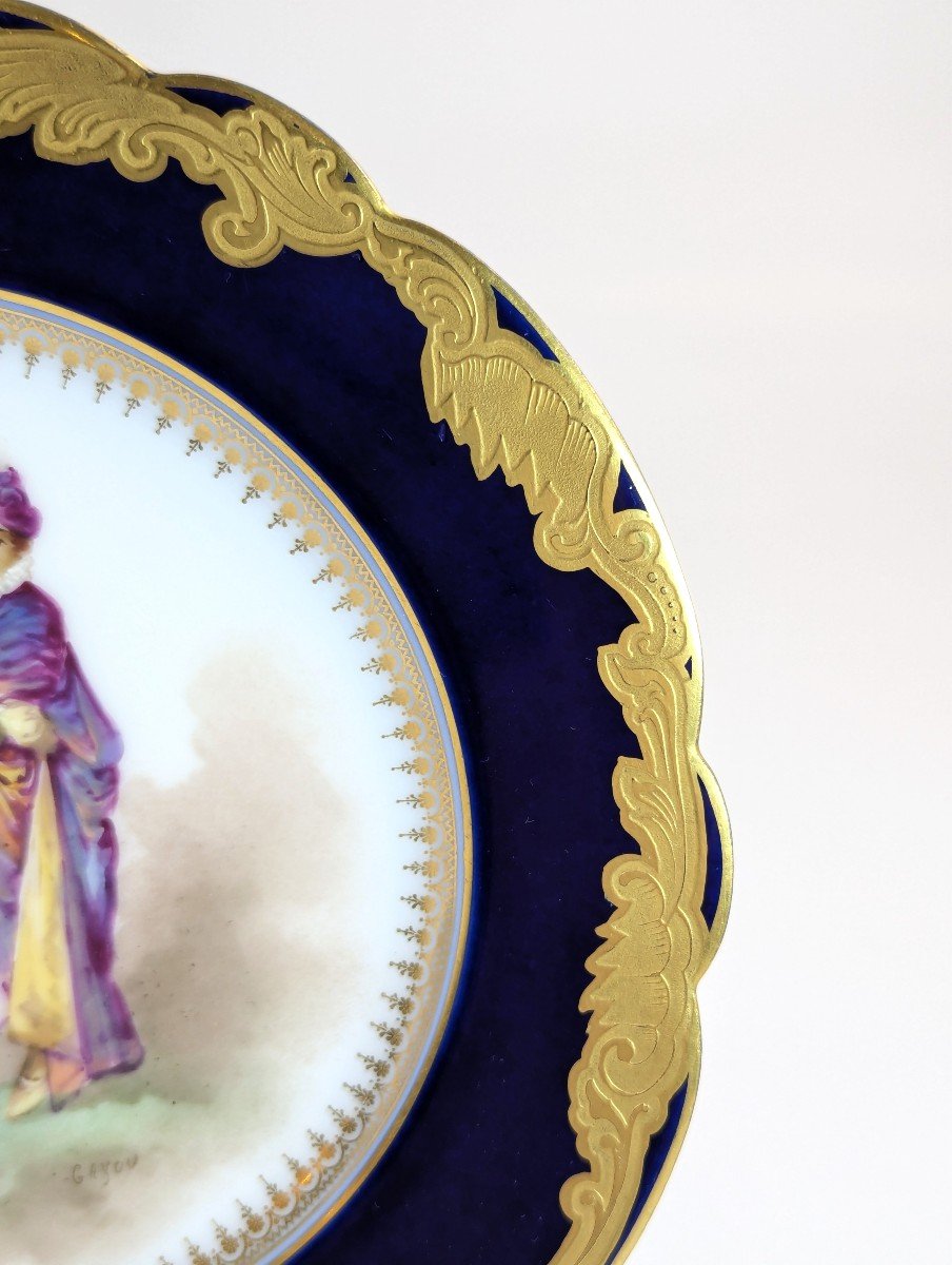 Rare Assiette De Service En Porcelaine Peinte à La Main De Style Sèvres, Fin Du XIXe Siècle-photo-2