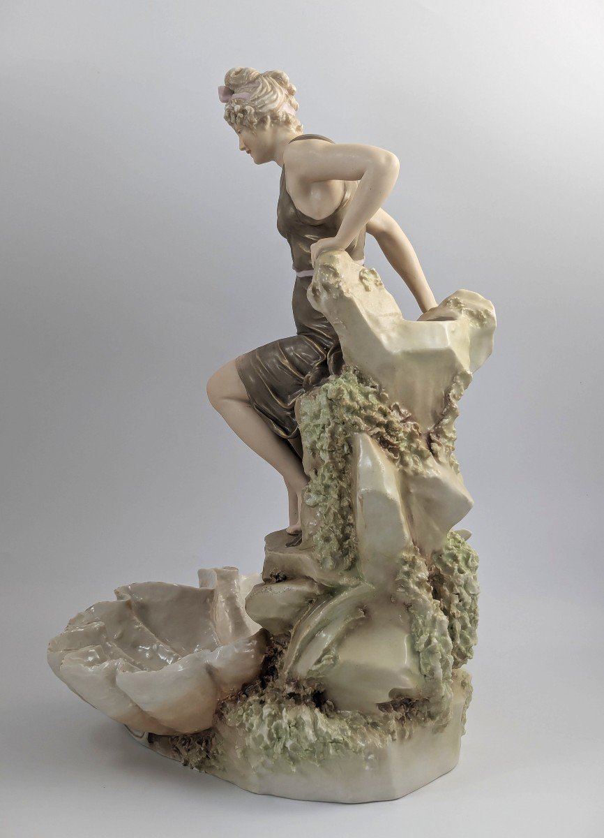 Royal Dux Art Nouveau Porcelain Large Figural Centrepiece, "female Bather" 43 Cm-photo-2