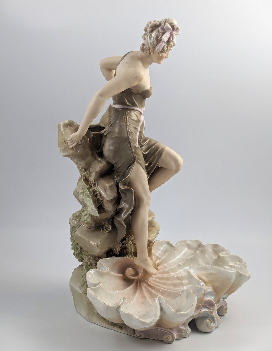 Royal Dux Art Nouveau Porcelain Large Figural Centrepiece, "female Bather" 43 Cm-photo-4