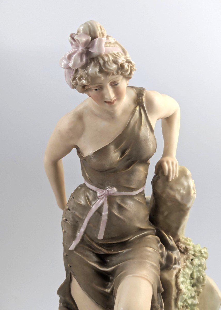 Royal Dux Art Nouveau Porcelain Large Figural Centrepiece, "female Bather" 43 Cm-photo-3