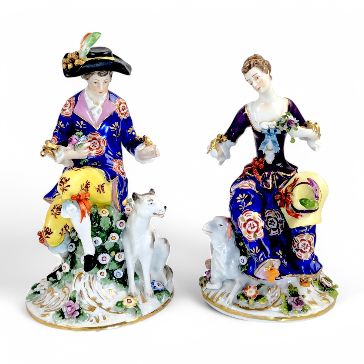 Paire de figurines en porcelaine de Chelsea « Berger et Bergère  époque de l’Ancre Dorée, 1752