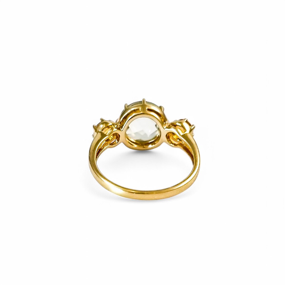 Bague en or jaune 9 ct à trois pierres prasiolite et citrine, améthyste verte, 54 mm-photo-3