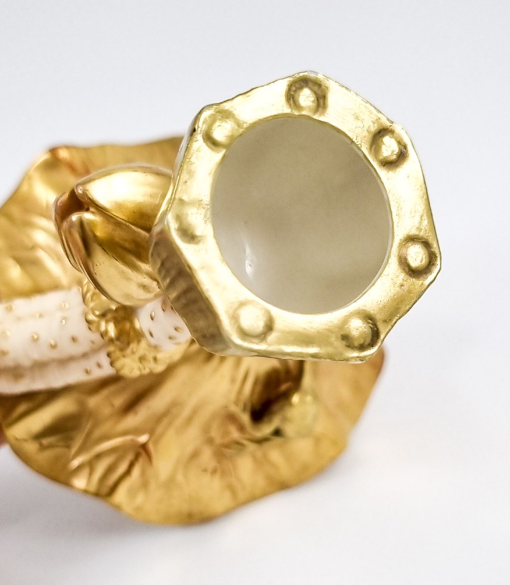 Chandelier En Porcelaine Royal Worcester Victorien – Grenouille Sur Nénuphar, Style Esthétique-photo-3