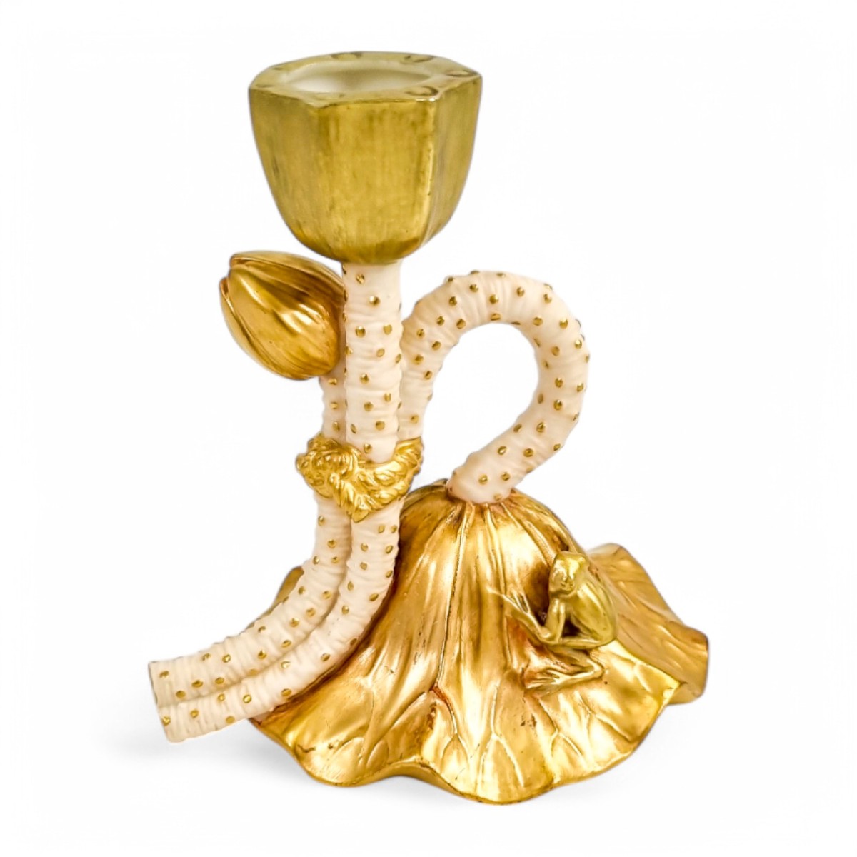 Chandelier En Porcelaine Royal Worcester Victorien – Grenouille Sur Nénuphar, Style Esthétique