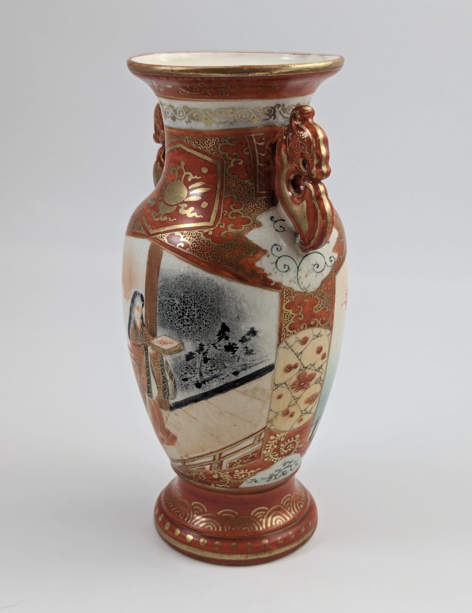 Vase Kutani Meiji avec anses shishi, signé Juzan, porcelaine japonaise, 1903-photo-2