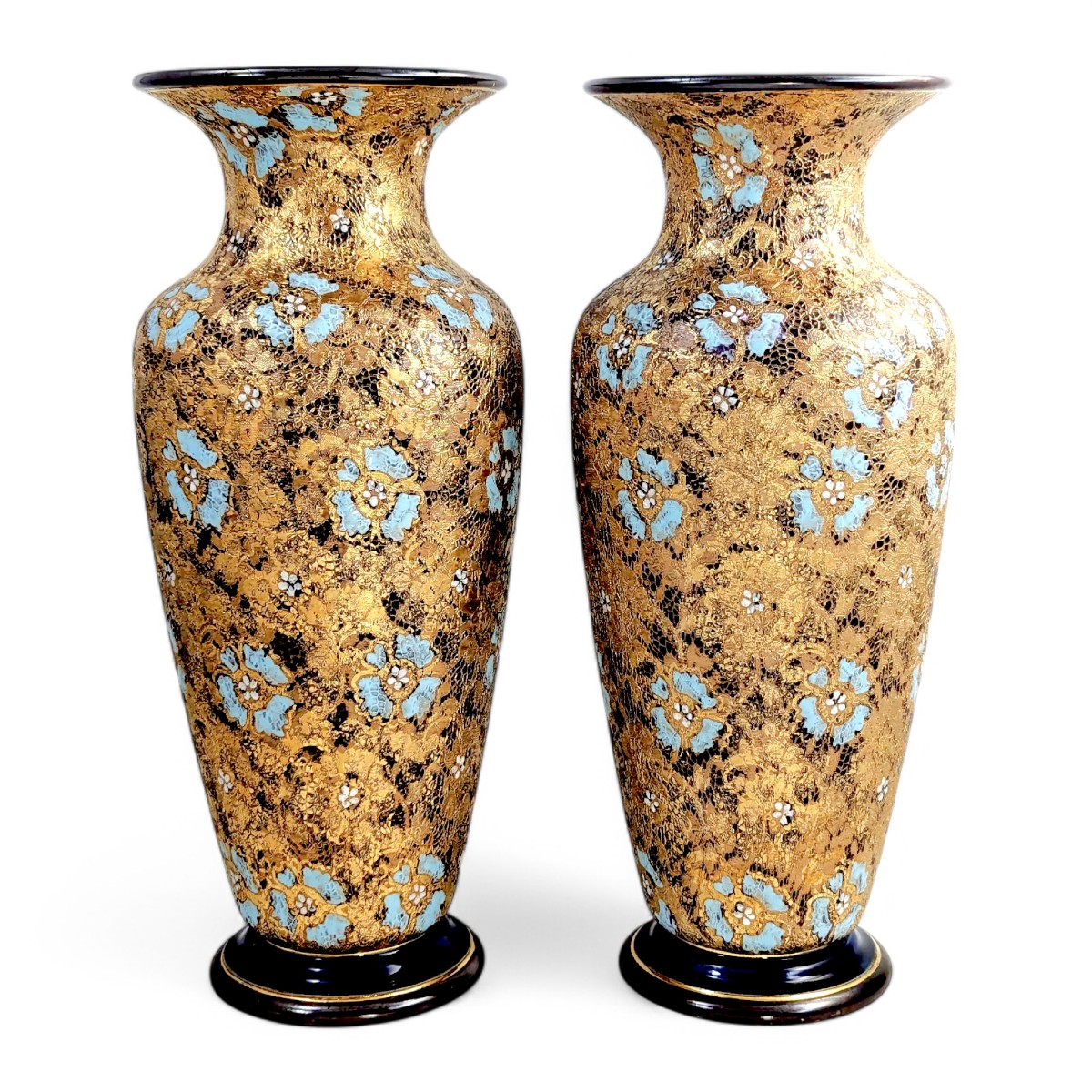 Vases Royal Doulton Lambeth en grès décor émaillé Slater’s Patent, vers 1910-photo-2