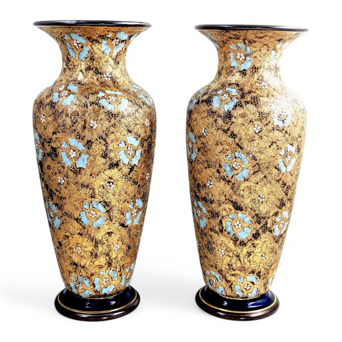 Vases Royal Doulton Lambeth en grès décor émaillé Slater’s Patent, vers 1910-photo-4