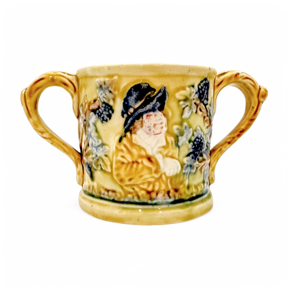 Tasse grenouille en majolique de Staffordshire, scène de taverne "Jolly Topers", vers 1860s-photo-2
