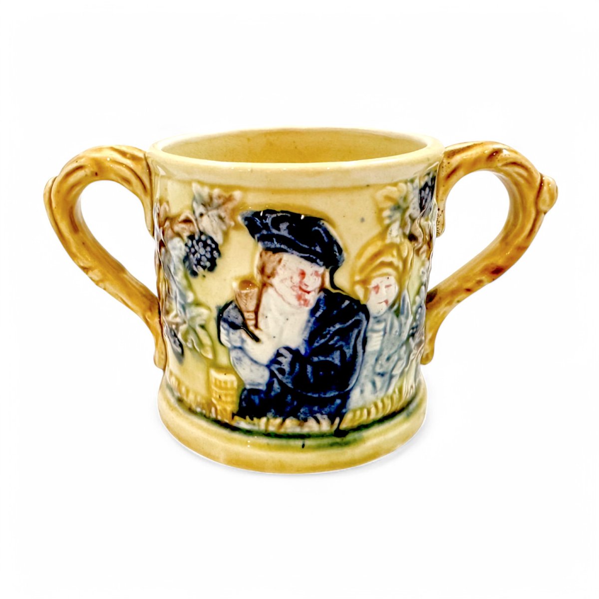 Tasse grenouille en majolique de Staffordshire, scène de taverne "Jolly Topers", vers 1860s-photo-3