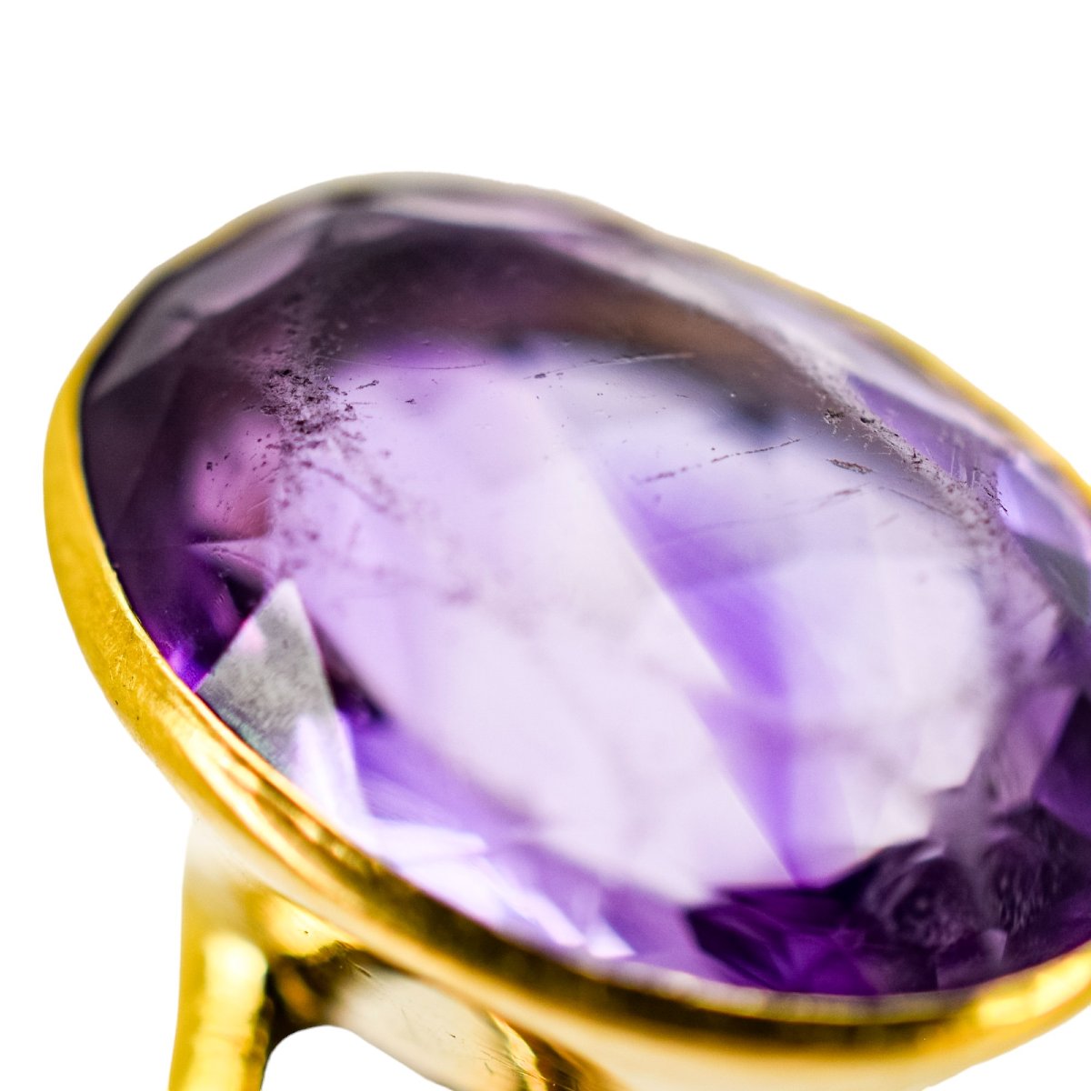 Vintage 9ct Gold And Amethyst Ring, Oval Faceted, Mid-century Modern Style, C. 1960-photo-6