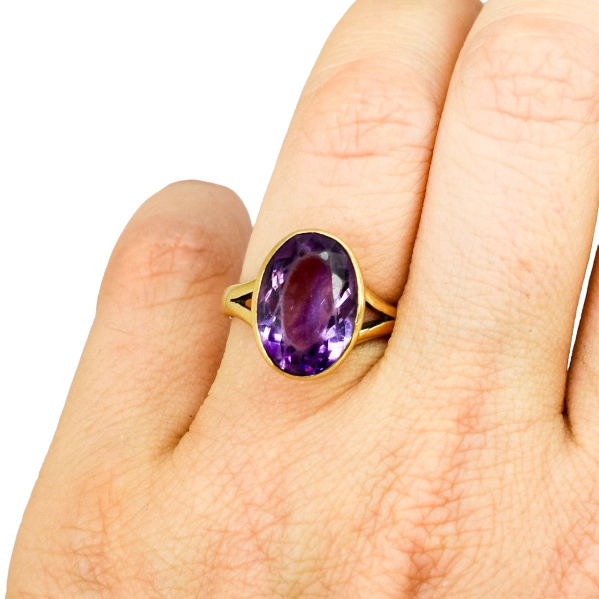 Vintage 9ct Gold And Amethyst Ring, Oval Faceted, Mid-century Modern Style, C. 1960-photo-7