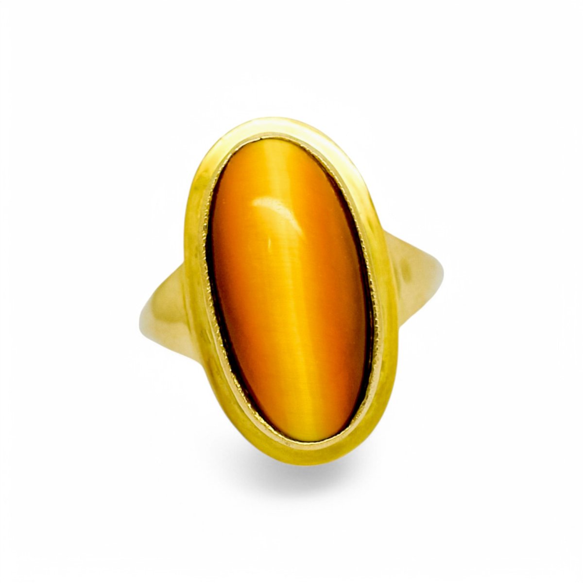Bague cocktail vintage en or 9 carats sertie d'un cabochon ovale œil de tigre, 1964-photo-3