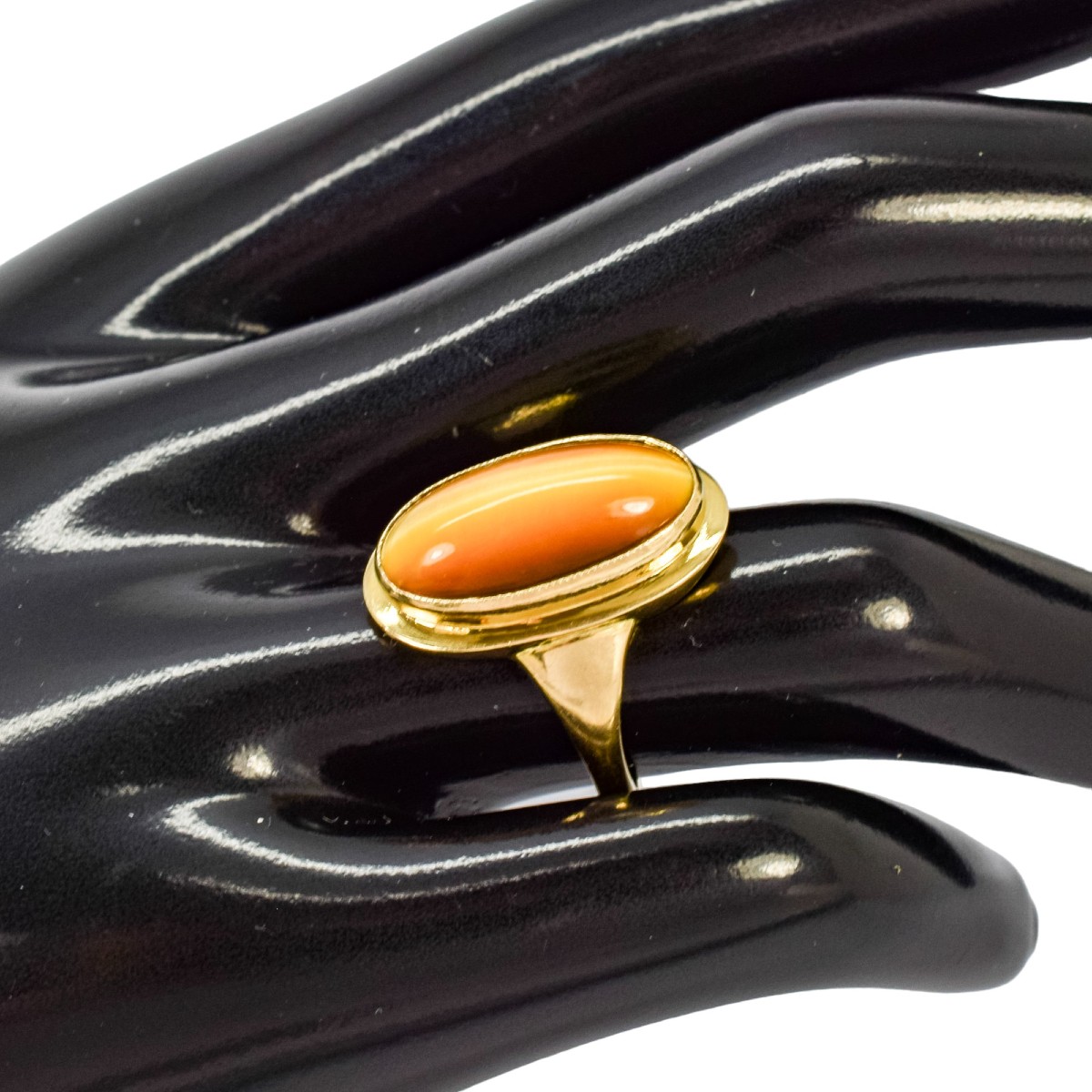 Bague cocktail vintage en or 9 carats sertie d'un cabochon ovale œil de tigre, 1964-photo-4