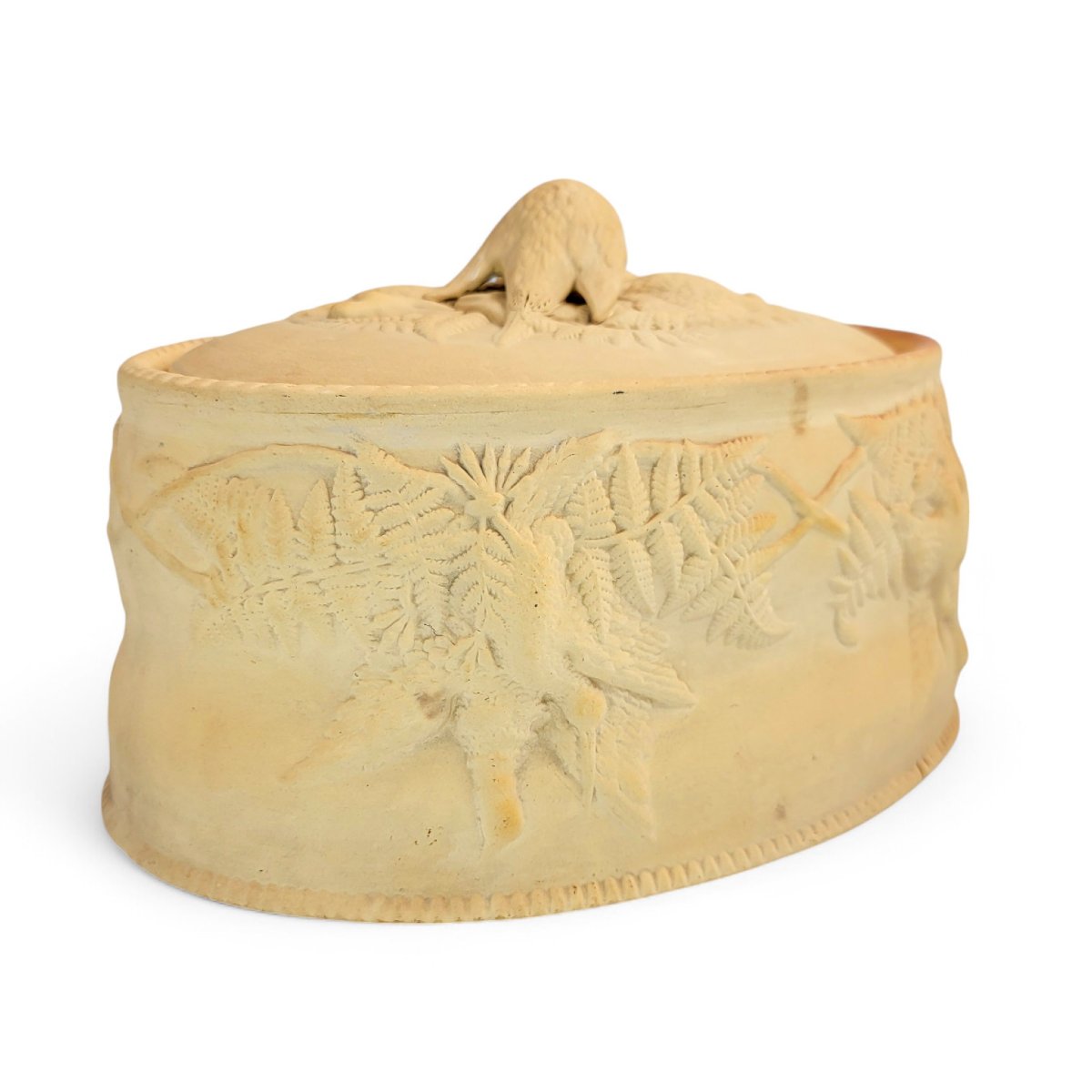 Brownfield Stoneware Game Pie Dish With Bird And Fern Decoration, Staffordshire 1875-photo-2